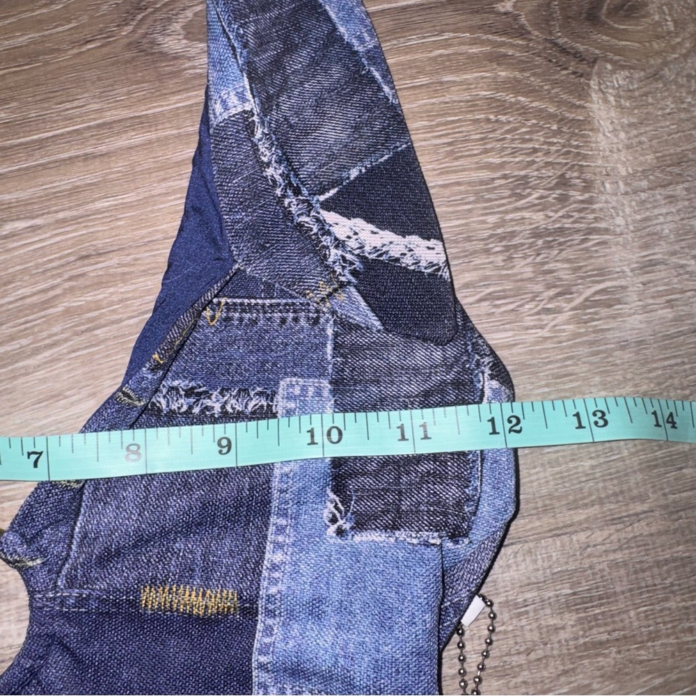 WeWoreWhat collar racerback denim patchwork one piece swimsuit blue XS NWT - Picture 13 of 15